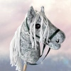 Koń na kiju Hobby Horse - Siwa w hreczkę , Szary z jasnymi włosami PREMIUM A3