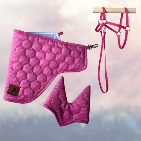 Zestaw akcesoriów Konienakiju - Nauszniki i derka + ogłowie dla Hobby Horse - kolor różowy