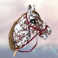 Koń na kiju Hobby Horse  - Sabino srokaty z brązową grzywą, ogłowie GRATIS! rozm. Średni