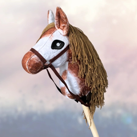 Hobby Horse Konienakiju dla dzieci - Dakota skoczek srokaty koń na kiju z brązową grzywą A4 Mały