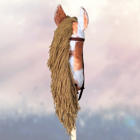 Hobby Horse Konienakiju dla dzieci - Dakota skoczek srokaty koń na kiju z brązową grzywą A4 Mały