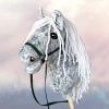 Koń na kiju Hobby Horse - Siwa w hreczkę , Szary z jasnymi włosami PREMIUM A3