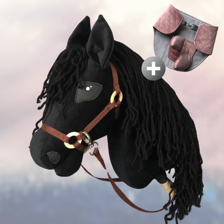 Koń na kiju Hobby Horse - Kary czarny z czarną grzywą Średni