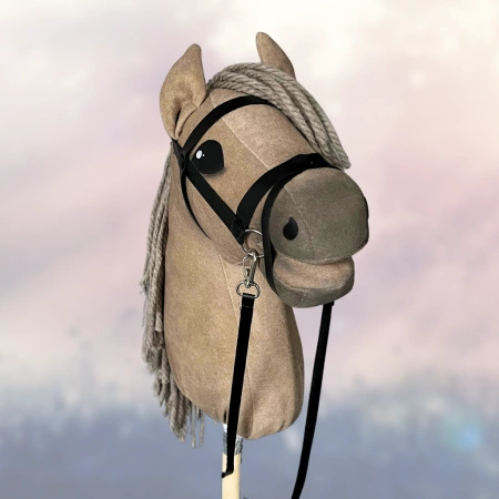 Koń na kiju Hobby Horse - Skoczek jasno brązowy z szarą grzywą Średni