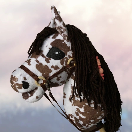 Koń na kiju Hobby Horse - Sabino srokaty z brązową grzywą Duży 