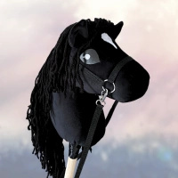 Hobby Horse Konienakiju dla dzieci  - Wicher skoczek Czarny z czarną grzywą  A4 Mały koń na kiju