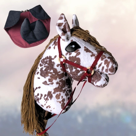 Koń na kiju Hobby Horse zestaw - Sabino srokaty z brązową grzywą, ogłowie GRATIS! rozm. Średni