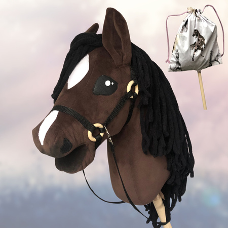 Koń na kiju Hobby Horse - Kasztan Gniady, brązowy z czarną grzywą Duży + Torba / Plecak do transportu