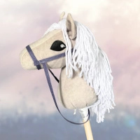 Hobby Horse Konienakiju dla dzieci - Luna Beżowy z białą grzywą + kantar i wodze A4 Mały koń na kiju