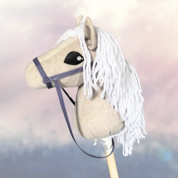 Hobby Horse Konienakiju dla dzieci  - Luna Beżowy z białą grzywą  + kantar i wodze A4 Mały koń na kiju