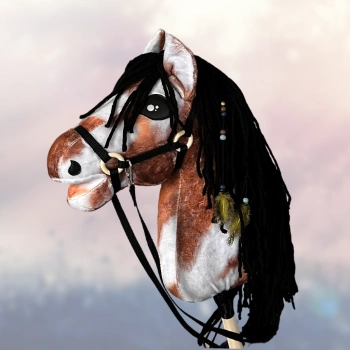 Koń na kiju Hobby Horse - Dakota Srokaty z czarną grzywą Duży