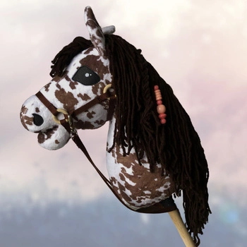 Koń na kiju Hobby Horse - Sabino srokaty z brązową grzywą Mały