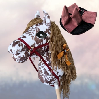 Koń na kiju Hobby Horse ZESTAW - Sabino srokaty z brązową grzywą, ogłowie GRATIS! rozm. Średni