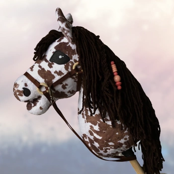 Koń na kiju Hobby Horse - Sabino srokaty z brązową grzywą Duży 