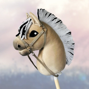 Koń na kiju Hobby Horse - skoczek Fiord A4 z biało - czarną grzywą PREMIUM